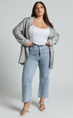 Zelrio Jeans - High Waisted Recycled Cotton Cropped Denim Jeans in Mid Blue Wash