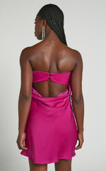 Elliott Mini Dress - Strapless Cowl Back Dress in Fuchsia