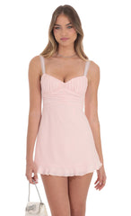Lace Strap Open Back Dress in Baby Pink
