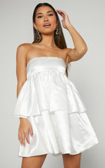 Athena Mini Dress - Strapless Layered Dress in White