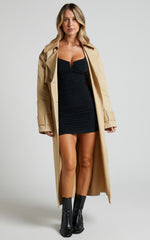 Clydee Mini Dress - Ruched Sweetheart Cut Out Long Sleeve Dress in Black