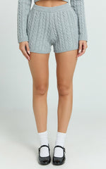 Primrose Shorts- Recycled Cable Knit Mini Shorts in Grey