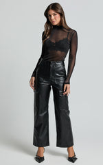 Yvette Pants - High Waist Faux Leather Cargo Pants in Black