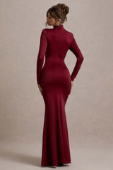 Noya | Berry Long-Sleeve Ruched Maxi Dress