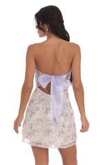 Floral Sequin Strapless Fit and Flare Dress in Lilac