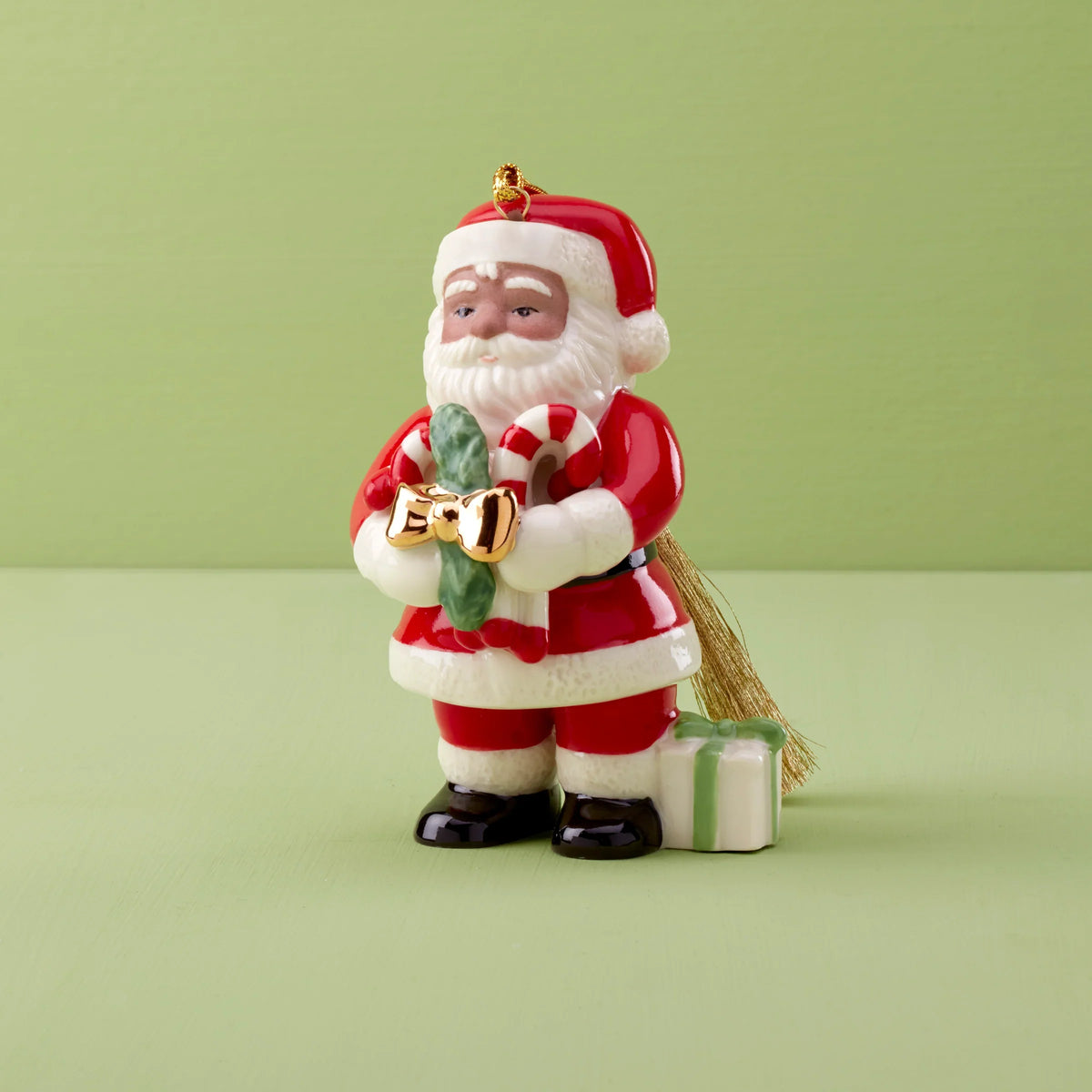 African American Santa With Pickle Ornament