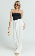 Kalli Pants - Linen Look Belted Wide Leg Relaxed Pants in White