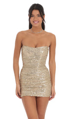 Sequin Corset Bodycon Dress in Gold