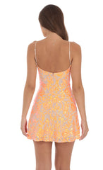 Mesh Orange Sequin Dress in Nude