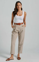 Suri Cropped Pant - High Waisted Tapered Tailored Pant With Pocket Detail in Sand