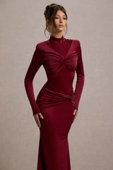 Noya | Berry Long-Sleeve Ruched Maxi Dress