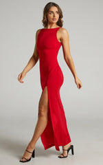 Indi Maxi Dress - Boat Neck Bodycon Dress in Red