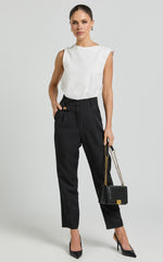 Suri Cropped Pant - High Waisted Tapered Tailored Pant With Pocket Detail in Black