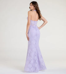 Cadie Halter Corset Slit Lace Formal Dress