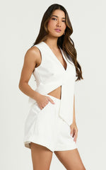 Diane Shorts - High Waisted Cuffed Single Pleated Tailored Shorts in White