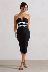 Love Lock | Black Strapless Midi Dress With Bows
