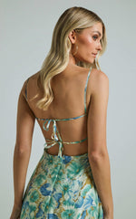 Elenita Midi Dress - Cup Bust Sleeveless Slit Dress in Green Floral