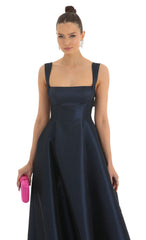 Fit and Flare Maxi Dress in Navy