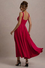 Parina | Red Strappy Volume-Hem Midi Dress