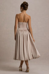 Keyton | Champagne Satin Bandeau Midi Dress