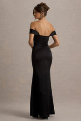 Admire | Black Satin Corset Wrap Maxi Dress