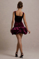 Sutton | Port Velvet Square-Neck Ruffle-Hem Mini Dress