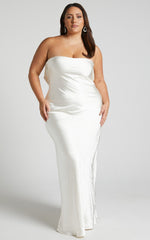 Charlita Maxi Dress - Strapless Cowl Back Satin Dress in Pearl