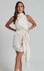 Behati Mini Dress - High Neck Wrap in Oyster