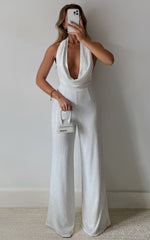 Julien Jumpsuit - Backless Wide Leg Cowl Neck Sequin Jumpsuit in White