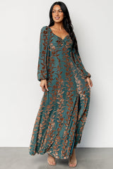 Aurora Velvet Maxi Dress | Jade + Bronze Floral