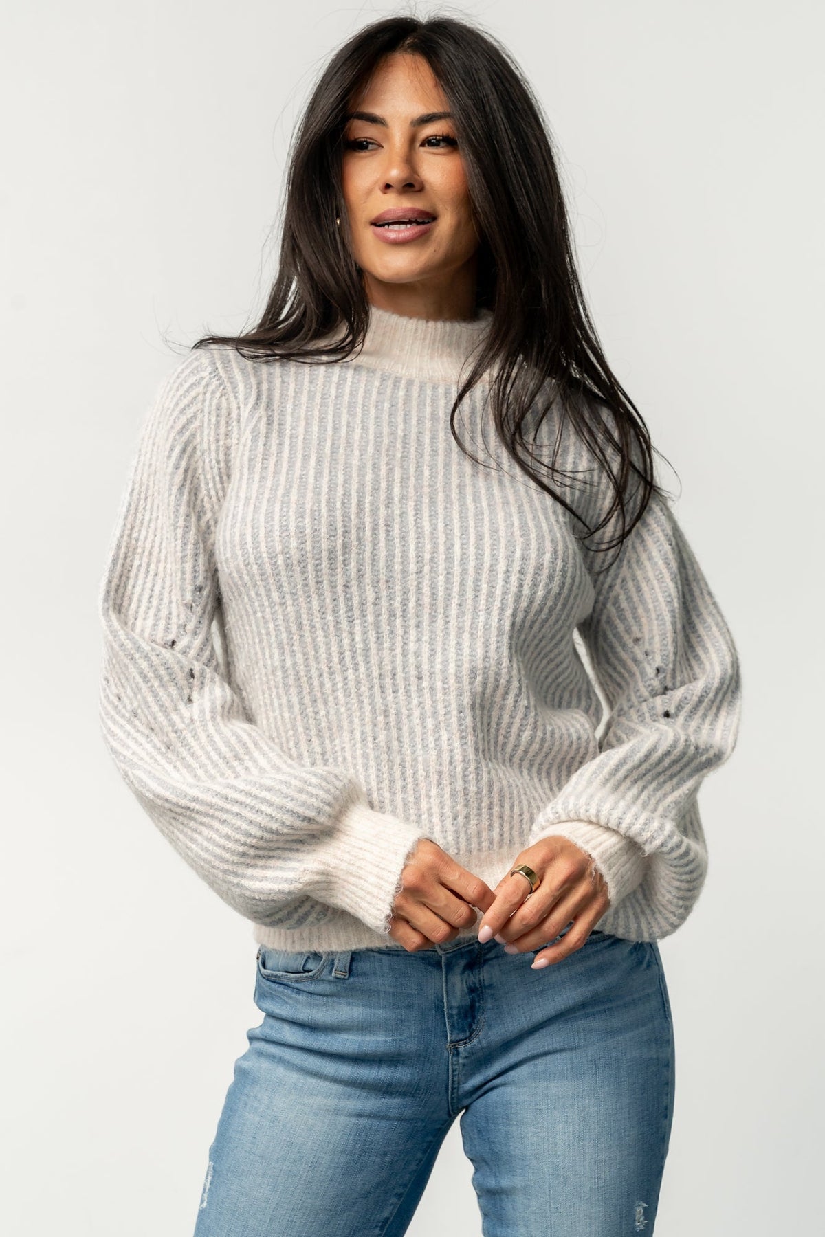 Vanessa Sweater | Natural + Blue Stripe