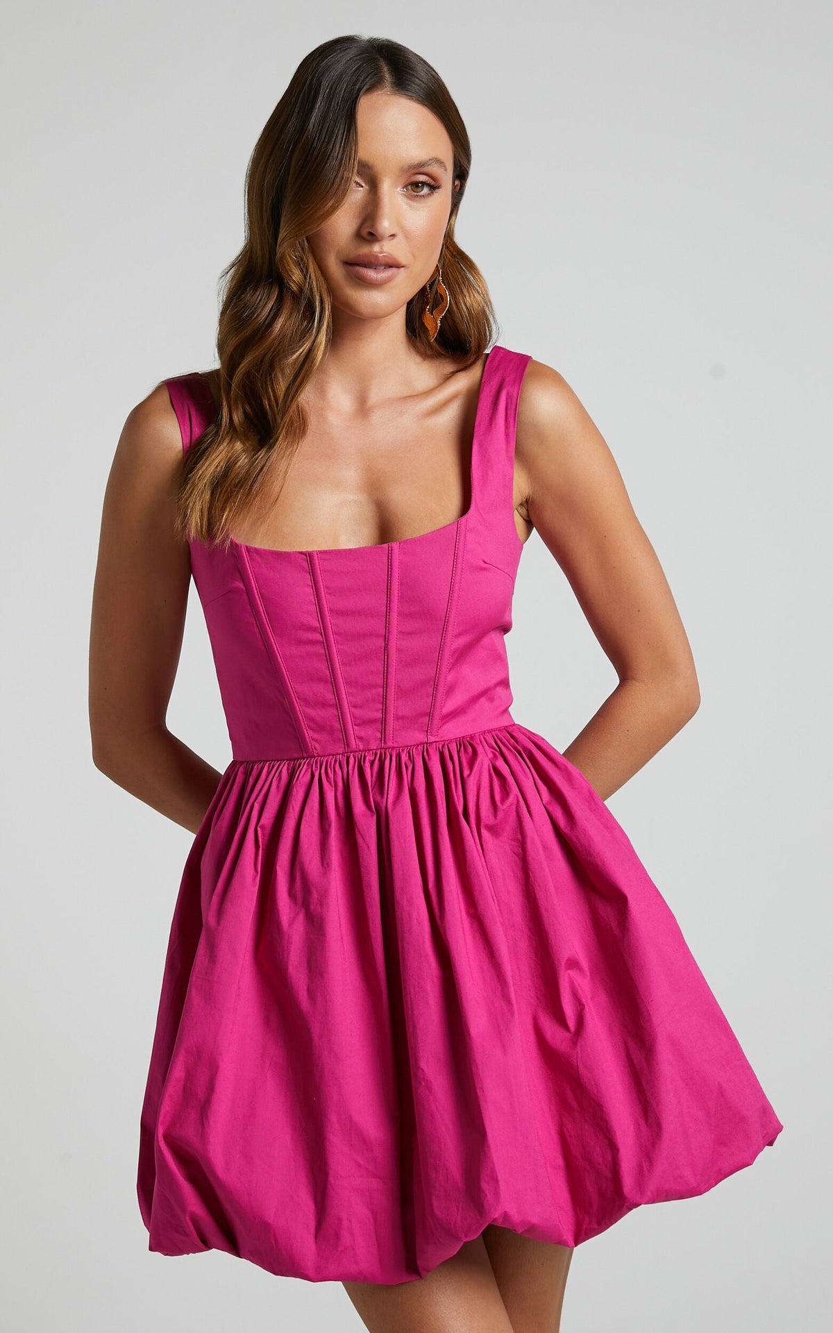 Brianda Mini Dress - Corset Bodice Bubble Hem Dress in Berry