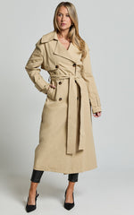 Avah Trench Coat - Double Breasted Tie Waist Coat in Camel
