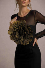 Ruchi | Black Sheer Mini Dress With Corsage Detail