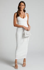 Novida Midi Dress - Textured Bodycon Dress in White