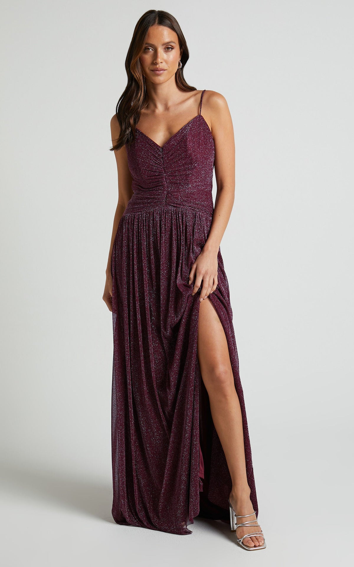 Vivienne Maxi Dress - Sweetheart Ruched Bodice in Burgundy