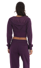 Cropped Pointed Hoodie Sports Suit in Purple