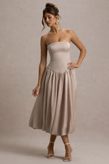 Keyton | Champagne Satin Bandeau Midi Dress