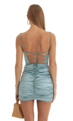 Satin Corset Dress in Stone Blue
