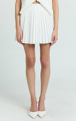 Carrie Mini Skirt - Pleated A Line Skirt in Off White