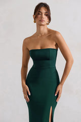 Belle of The Ball | Bottle Green Bandeau Maxi Dress With Split Hem