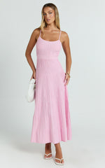 Donissa Midi Dress - Panelled Knit Dress in Pale Pink