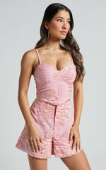 Casey Shorts - Jacquard High Waisted Tailored Shorts in Light Pink
