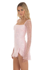 Sequin Long Sleeve Dress in Pink