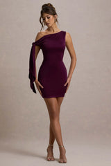 Ilythia | Plum Asymmetric Mini Dress With Tie Sleeve