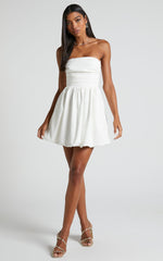 Shaima Mini Dress - Strapless Bubble Hem Dress in White