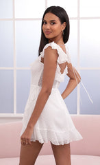 Wrap Dotted Chiffon Dress in White