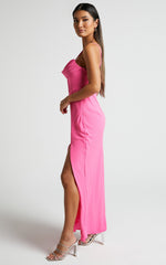 Blair Midi Dress - Corset Detail Thigh Split Dress in Pink