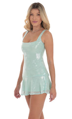 Sequin Drop Waist Dress in Seafoam