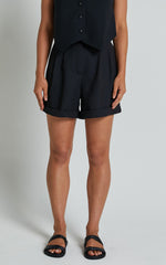 Charla Shorts - High Waisted Cuffed Hem Shorts in Black